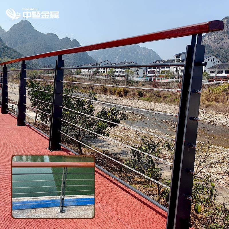 钢丝绳木扶护手4栏镀河道景观栏杆30不888锌锈钢钢索拉索栈道河道