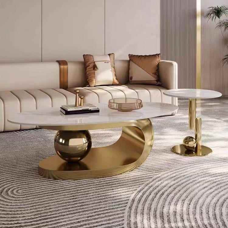 意式极简轻奢柜IWA岩板茶几电视组合椭圆形不锈钢小型户简家用约