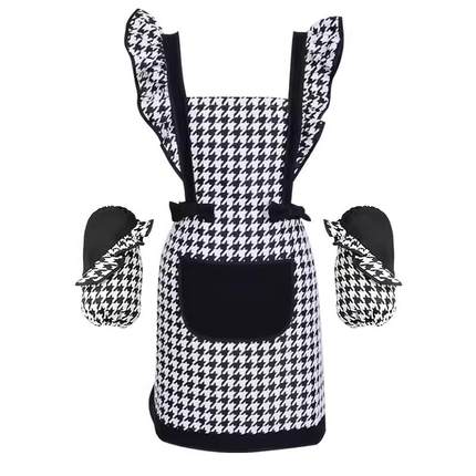 正品2工021新韩版经典千鸟格围款裙家用厨美房防污罩衣袖套头巾甲