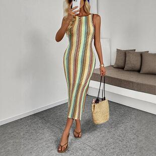 striped dress crochet sleeveless for vest Colored