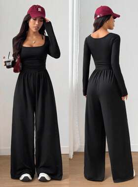 Fashion Solid Color Wide Leg Jumpsuit All-Season Casual