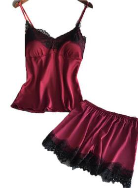 Suit Casual V-Neck Female 2 Piece Nightwear Shorts Set睡衣