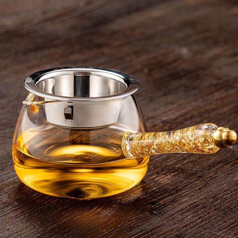 加厚侧把金箔公道杯茶漏一体耐热玻璃公杯带过滤网分茶器功夫茶具