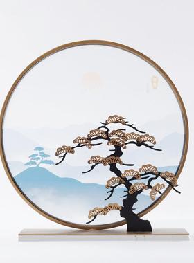 新中式装饰摆件金属雕塑松树工艺品客厅家居饰品隔断玄关禅意摆设