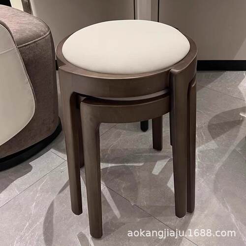 板中古用DM771实木凳子家可叠放风车圆凳餐厅备用凳小户型客厅餐
