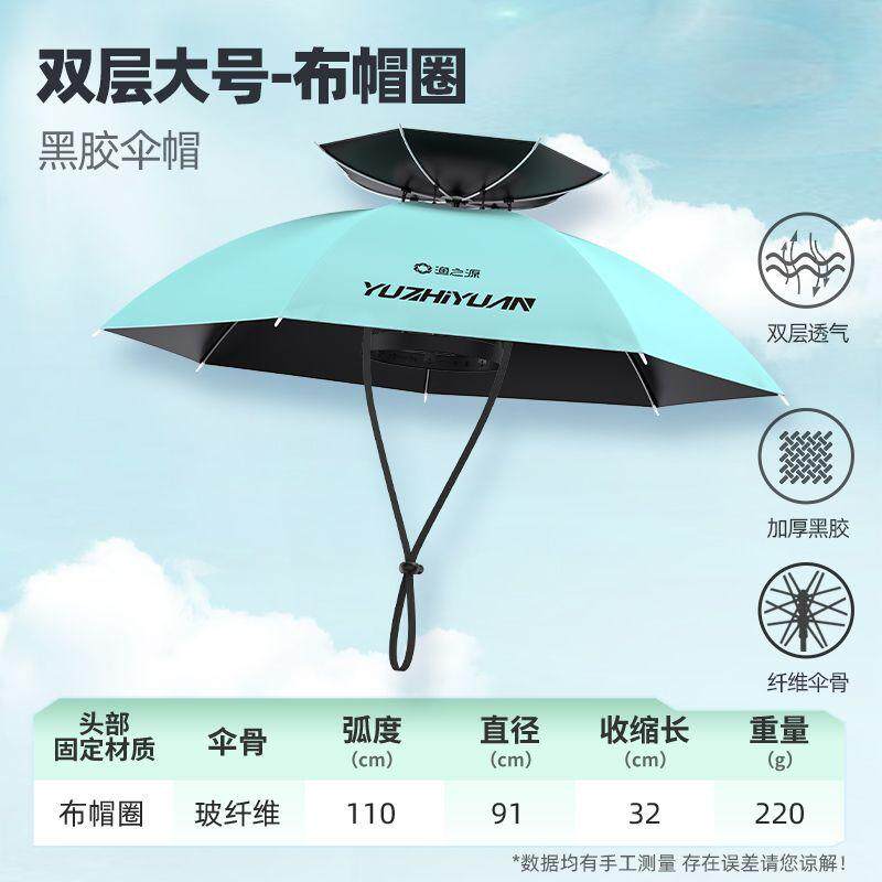 头戴式钓鱼伞户外防晒遮阳伞新款黑胶折叠雨伞帽采茶渔具斗笠帽伞