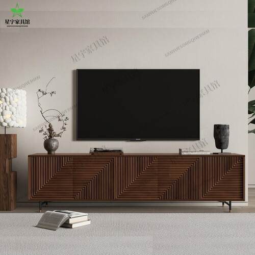 北欧极简实木电视柜复古创意收纳柜意式现代侘寂风收纳地柜玄关柜