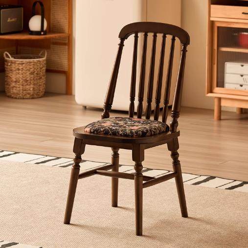 法式复古实木餐椅美式家用靠背单人椅子中古设计师休闲高级感椅子