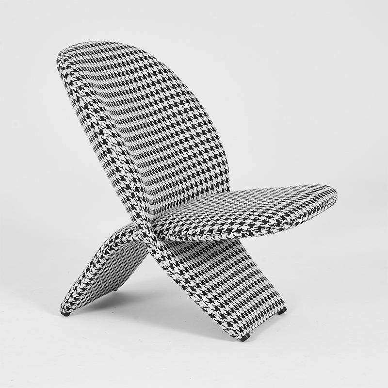 培训休闲椅可拆装千鸟格麻布意式极简会客办公室单人靠背沙发椅子