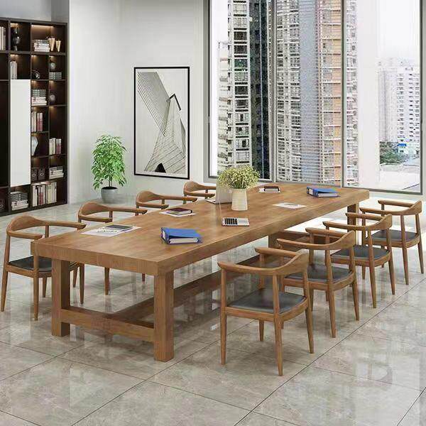 实木loft会议桌工作台电脑桌洽谈桌椅办公桌简约现代大型长条桌子