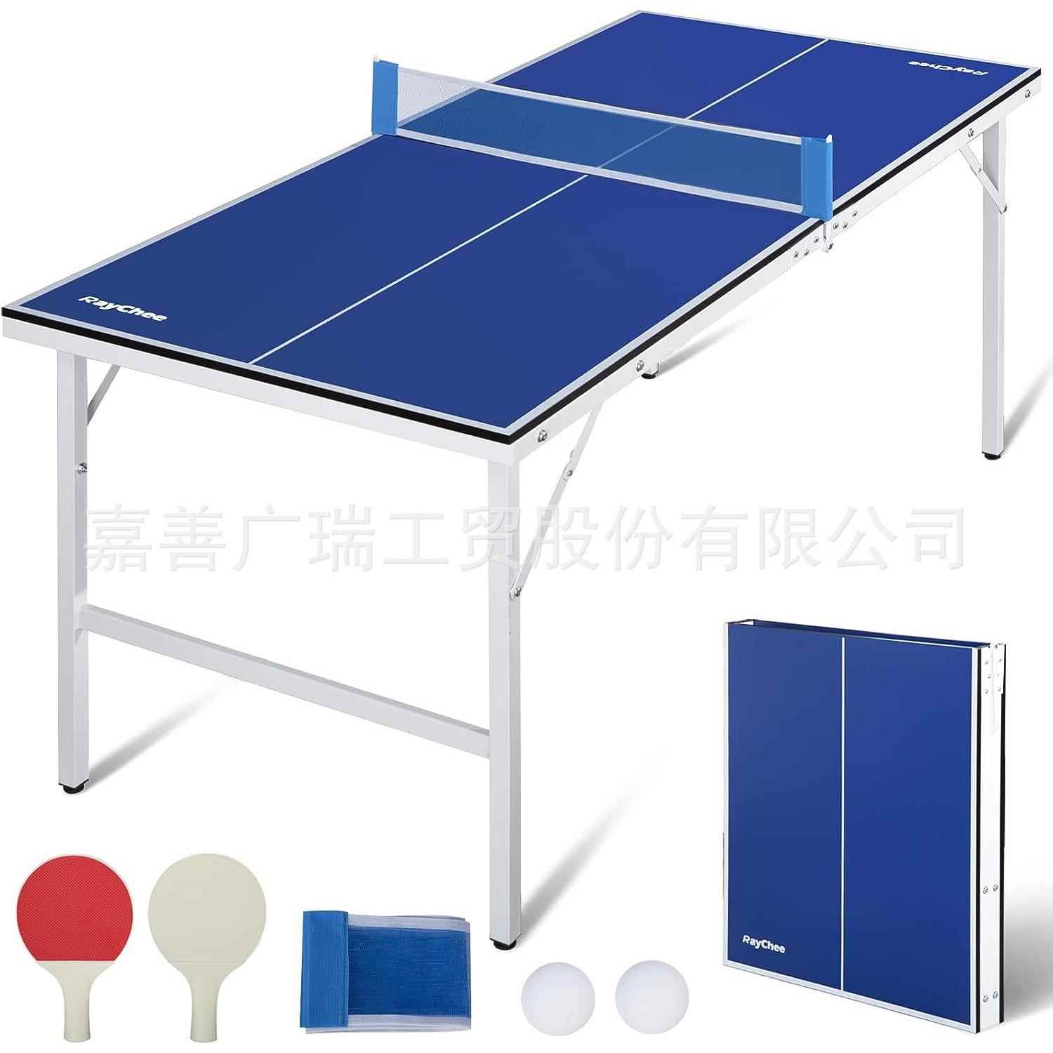 60英寸便携式乒乓球桌中号可折叠乒乓球桌,可调节脚