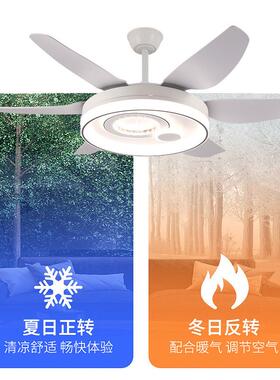 新款直销客厅大风力LED吊扇灯北欧简约风扇一体吊灯六叶变频电风