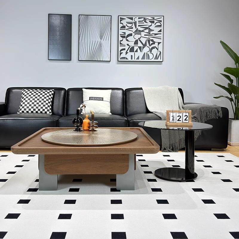 太阳女神复古风实木玻璃茶几组合北欧家用小户型客厅方几胡桃木色