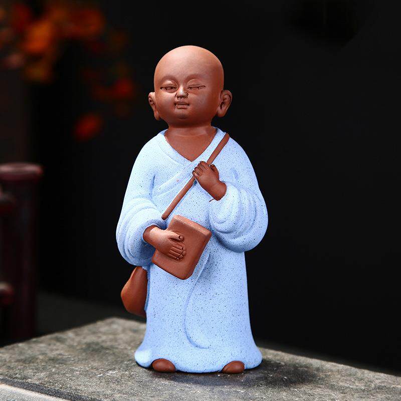 禅意人物茶宠具茶中玩国风沙家弥居书桌饰FDU品陶瓷茶小和尚摆件