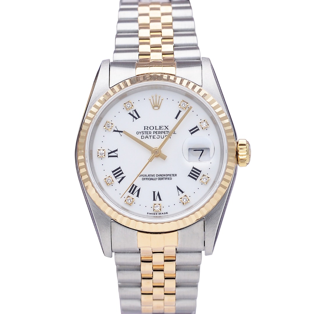 原装正品[9.8新]劳力士日志型罗马刻度原镶钻自动机械男表36mm