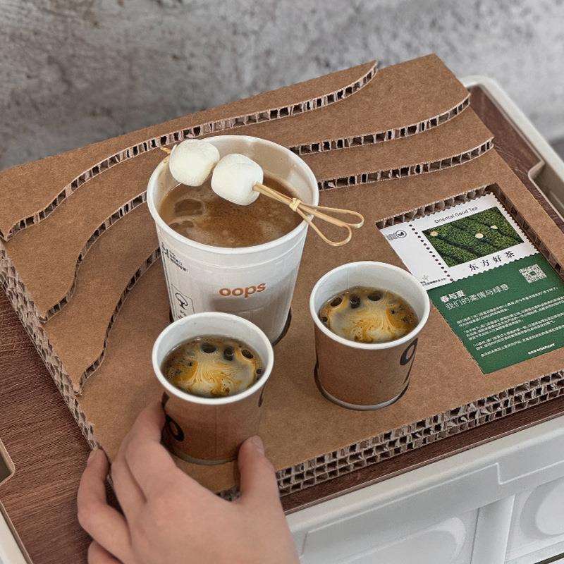 一豆三喝咖啡combo杯托盘蜂窝板瓦楞试饮杯垫咖啡豆插卡展示架图片
