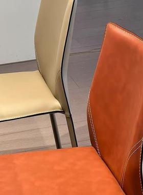 家用式餐轻奢餐椅马鞍皮现意代简约设计师款椅花线马鞍子厅网红舒