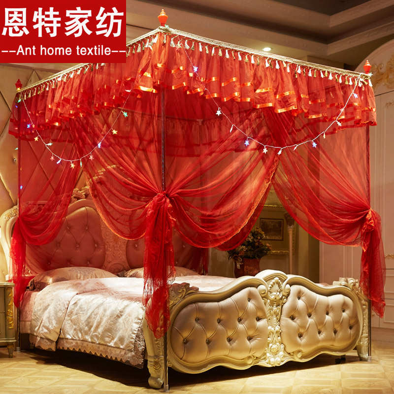 单买蚊帐帐纱方形大红色加密加厚宫廷1.8m三开门双人家用帐子2米