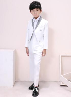 高档儿童红色礼服男童燕尾服男主持婚礼孩魔术指琴挥钢演黑出服韩