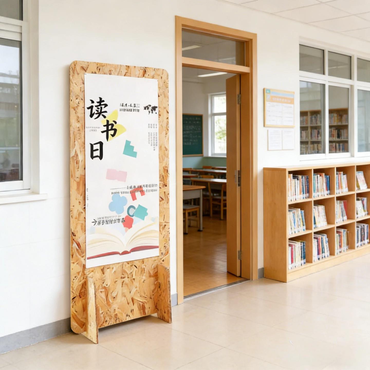 欧松板展示架整块可移动木质美术画展作品阅读活动双面原木背景板