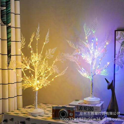 跨境新款亚马逊 60LED大灯珠铜线灯白桦树珊瑚树灯节日卧室氛围灯