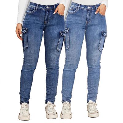Women's pleated side pockets, low waisted jeans, workwear