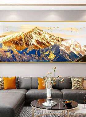 背靠金山富水金山新中式山水中式客厅沙发茶室办公室背景装饰挂画