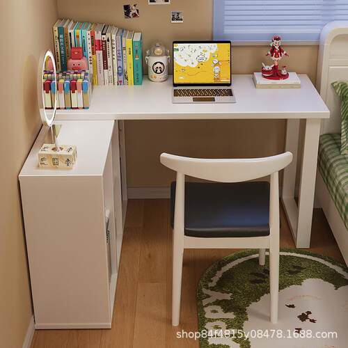 实木转角书桌书柜一体桌子学生家用学习桌卧室L型拐角伸缩电脑桌