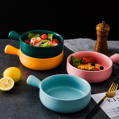 北欧陶瓷泡面碗单个带把手马卡龙网红水果碗汤碗家用简约陶瓷饭碗