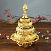 八吉祥曼扎盘修盘尼泊尔鎏金工艺中号曼茶盘带托盘配七宝石曼达盘