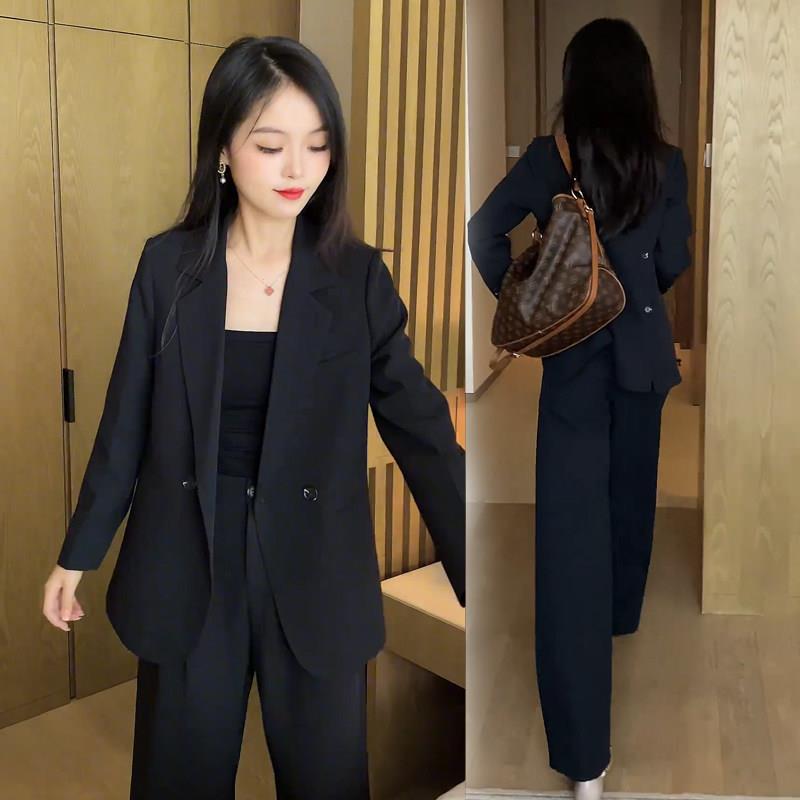 新品时尚气质小西装套装女春季新款设计感西服外套+阔腿裤显瘦两