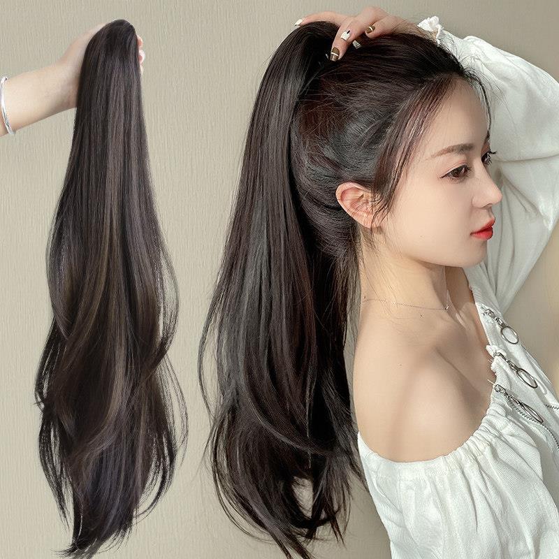 假发女性卷发发夹式高马尾真发假辫子流行微卷马尾自然假发尾趋势