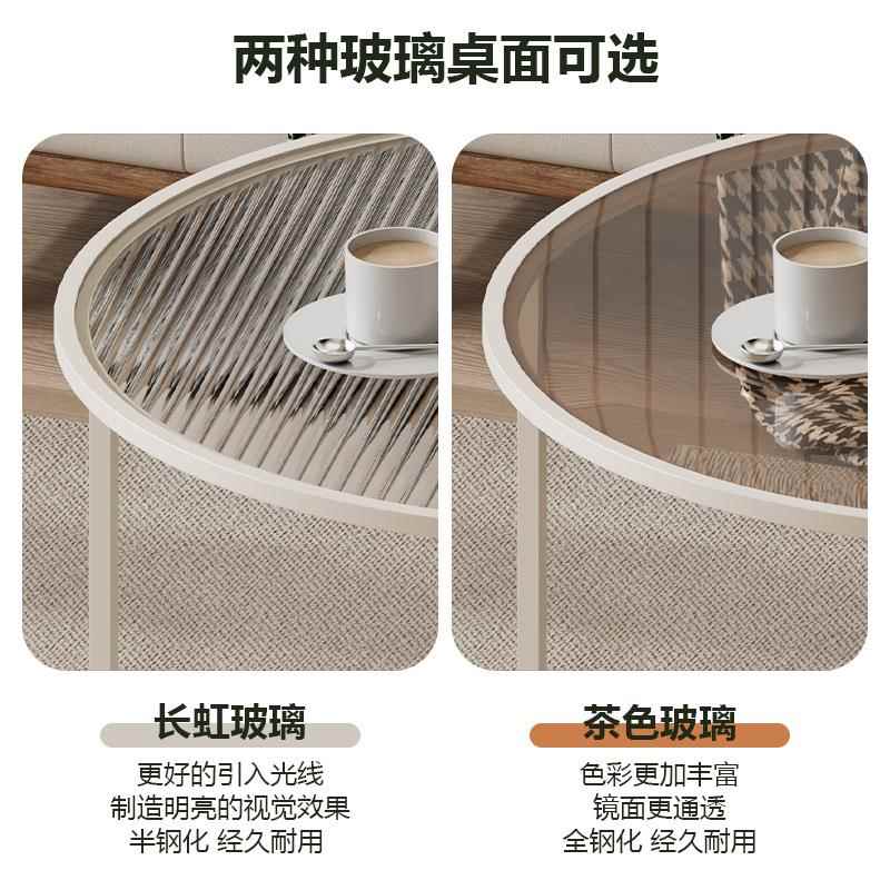 小可户型伸jjt-爆款缩璃子母茶几简约岩板抽屉收纳奶油风茶色玻圆