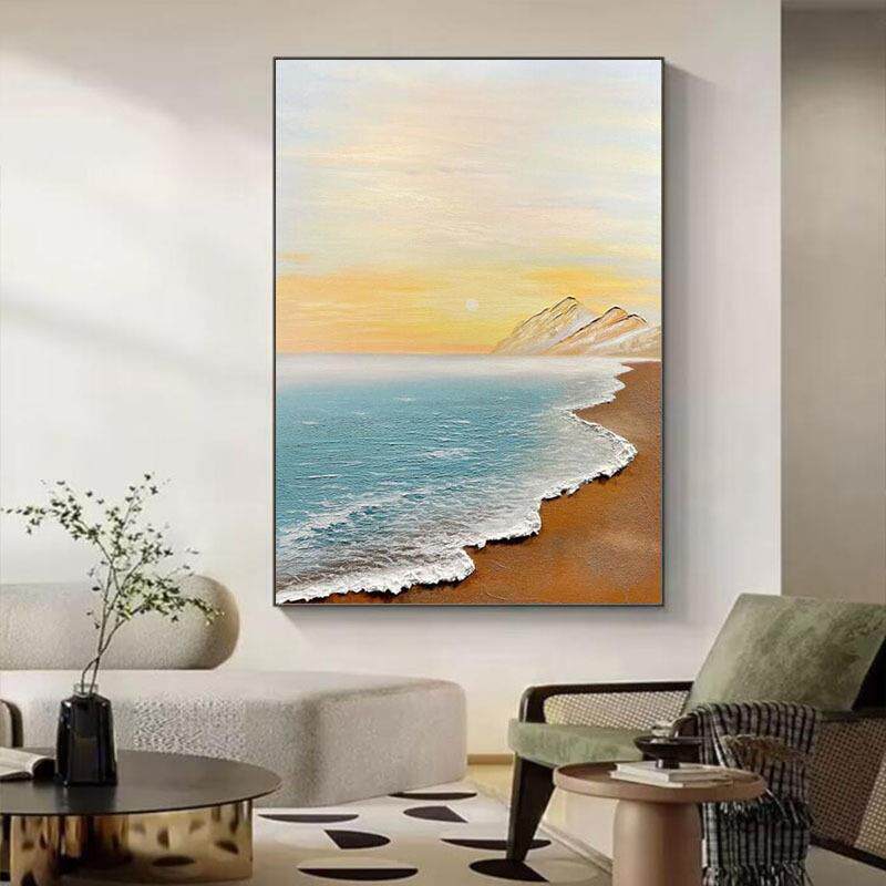 手绘油画轻奢海景客厅玄关装饰画现代砂岩立体肌理画主卧床头壁画