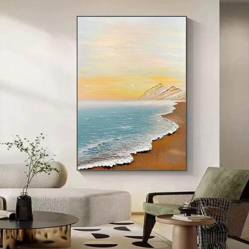 手绘油画轻奢景客厅玄关装饰画现砂代岩海立体肌理ZKL主卧床头壁