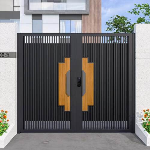 庭院门铝合金入户花园双开门农村栅栏围墙中式铁艺别墅大门防盗门
