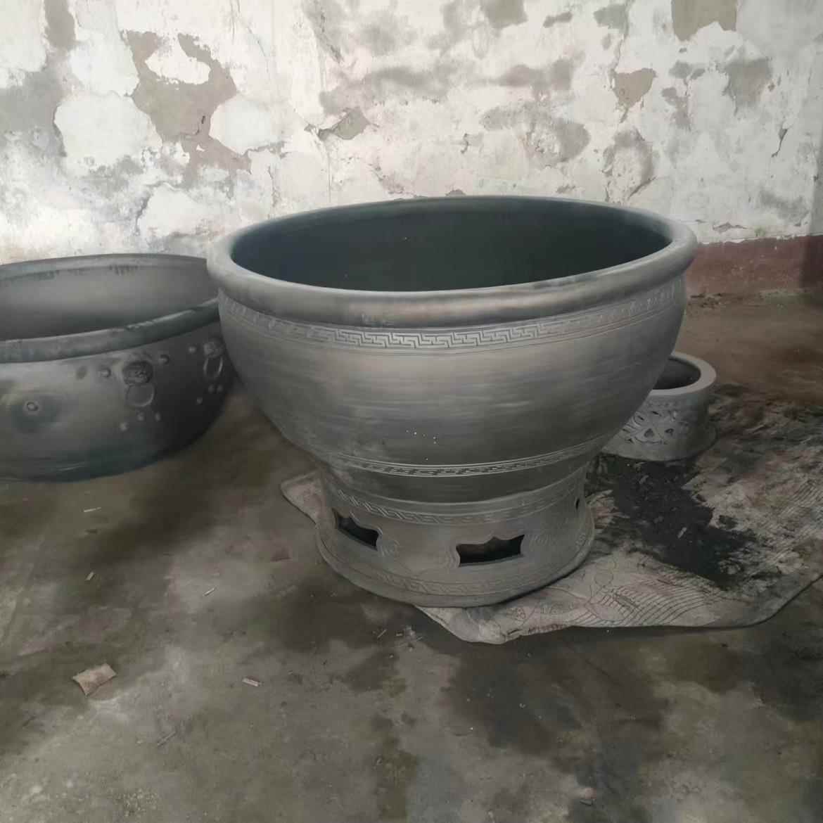 高档字雕刻鱼缸文80cm直径超大荷号鱼缸花缸陶瓷鱼缸鱼黑陶泥盆养