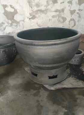 正品文字雕刻鱼鱼8缸0cm直径金超大号鱼缸荷花缸陶瓷缸黑陶泥盆养