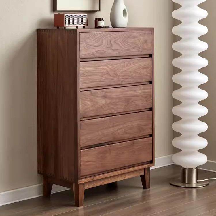 北美黑胡桃木实木五斗柜北欧客厅沙发边柜现代简约樱桃木电视边柜