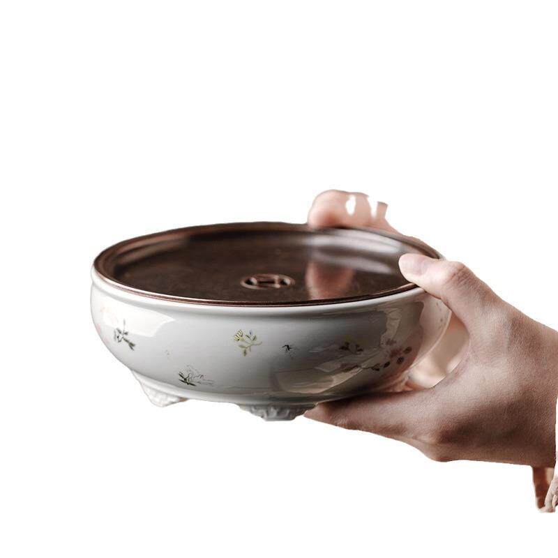手工铜片双层蓄水六鼎手绘小碎花壶承文人雅器干炮台茶盘功夫茶具