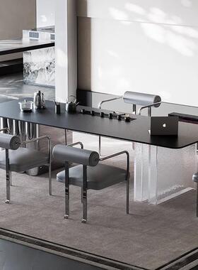 轻奢岩板茶办合公台室现代简约茶桌椅组ETR一体亚克茶力高端别墅