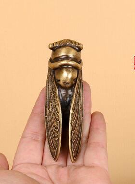 黄铜蝉柄片金蝉实心黄铜蝉铜蝉桌面饰品散射古董青铜装置