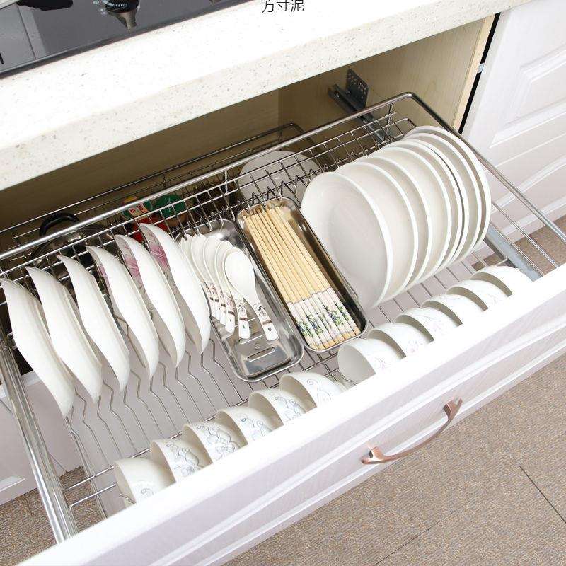 304拉篮不锈钢实心阻尼缓冲橱柜拉蓝抽屉碗架双层碗碟厨房碗拉篮