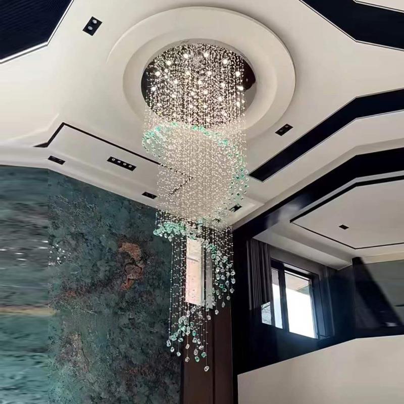 复式楼别墅挑空客厅吊灯主灯轻奢水晶吊灯loft公寓旋转楼梯长吊灯