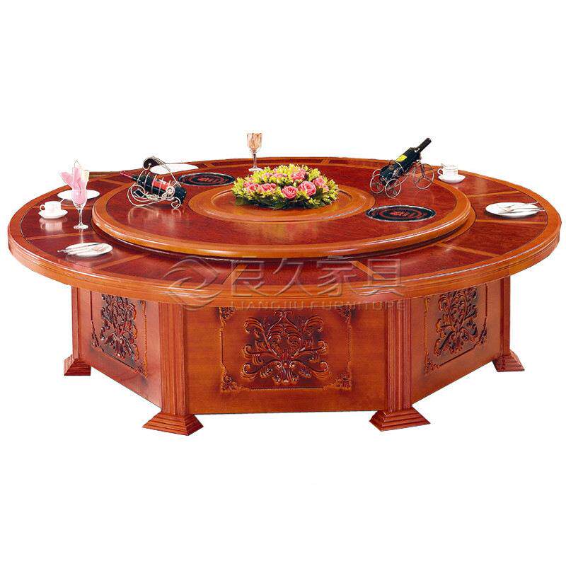 酒店豪华雕花电动圆桌中式酒店餐厅包间多人桌椅宴会火锅店酒楼桌