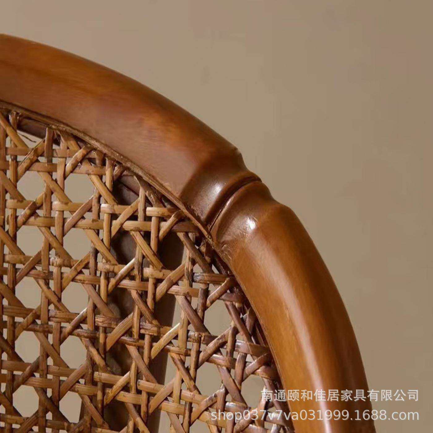 法式复古风实木单人藤编沙发椅竹节设计客厅阳台靠背藤艺休闲椅