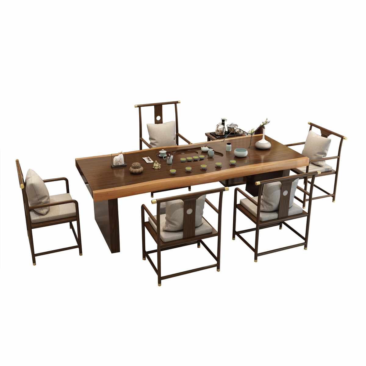 新中式实木大板茶桌椅组合家用简约原木茶台办公室功夫禅意泡茶桌