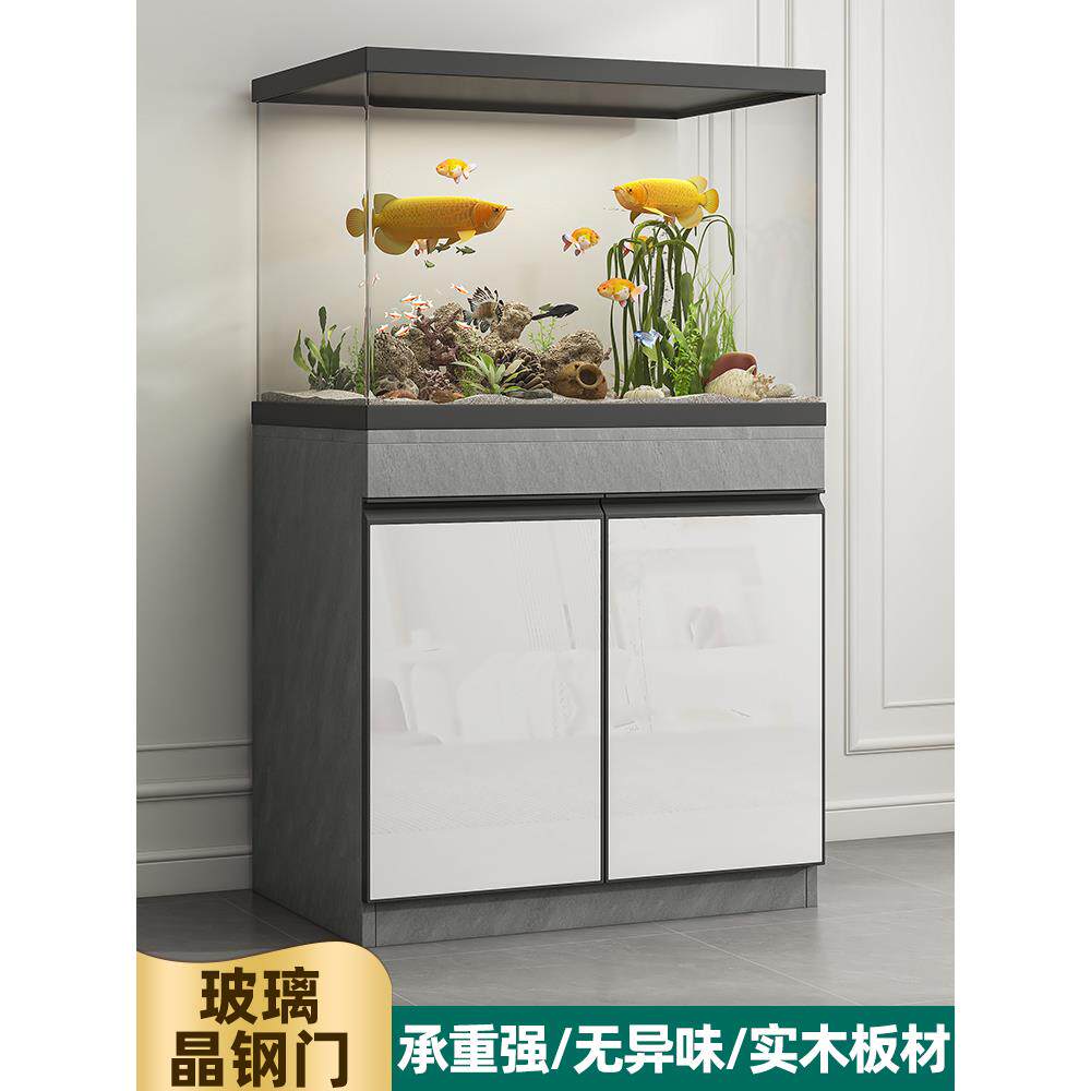实木轻奢鱼缸柜底柜底座架子客厅隔断柜子新款承重鱼缸底柜玻璃门