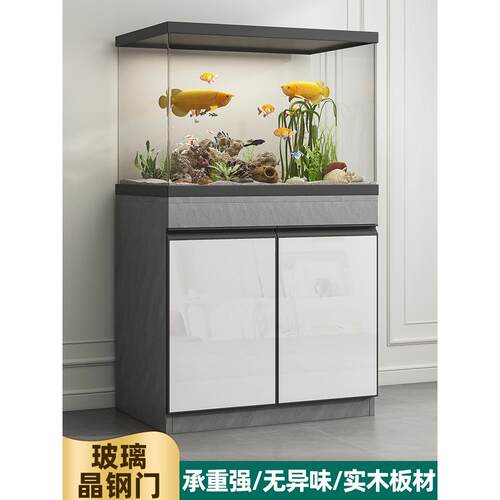 实木轻奢鱼缸柜底柜底座架子客厅隔断柜子新款承重鱼缸底柜玻璃门