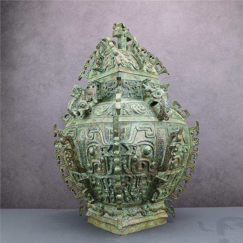 古青铜器古青铜器方罍壶酒器摆件西周象首耳圆罍栾书铜缶盥缶链